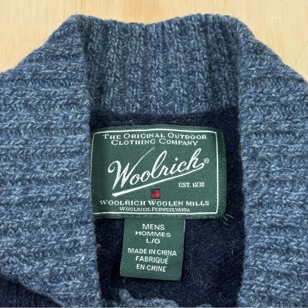 NWOT Woolrich Men's 100% Wool 1/4 Button Dark Blue Crew Neck Mohair Sweater Lg - Picture 6 of 11